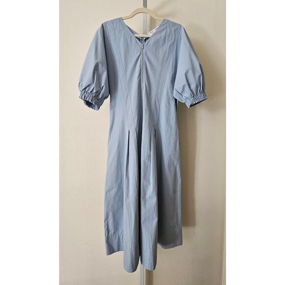 PROENZA SCHULER White Label Blue Puff Sleeve Cotton Linen Midi Dress Sz 12 - Picture 1 of 16
